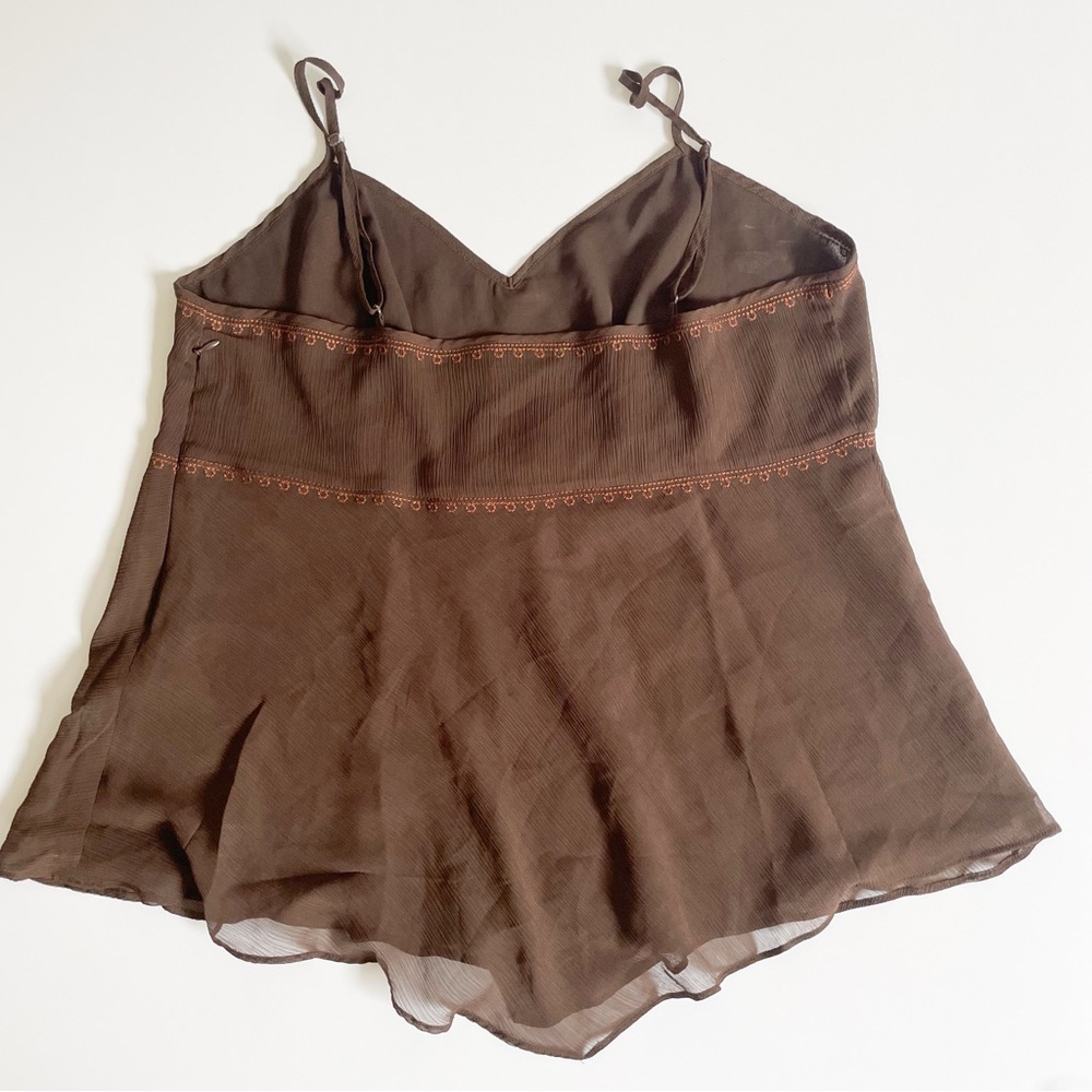 Vintage Y2K Brown Embroidered Beaded Spaghetti Strap Tank Top Cami - Picture 2 of 7